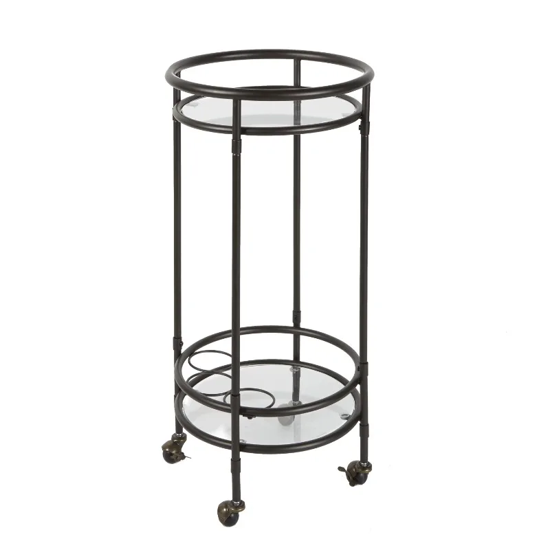 

Adornments Black Metal Rolling Barcart with Glass Shelf 16.85Wx 16.85Lx33.62H Carrinho De Carga Food Service Cart Wijn Trolley