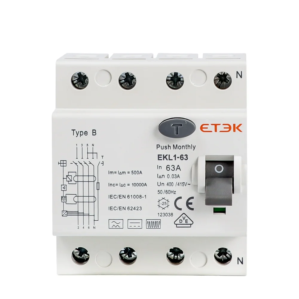

EKL1-63B rccb 63a 40A 25A 10 кА 4P Тип B RCCB ELCB RCD автоматический выключатель