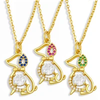 hollow inlaid color zirconia lovely dog pendant necklace for women animal accessories elegant lady short chain lovers girl gifts