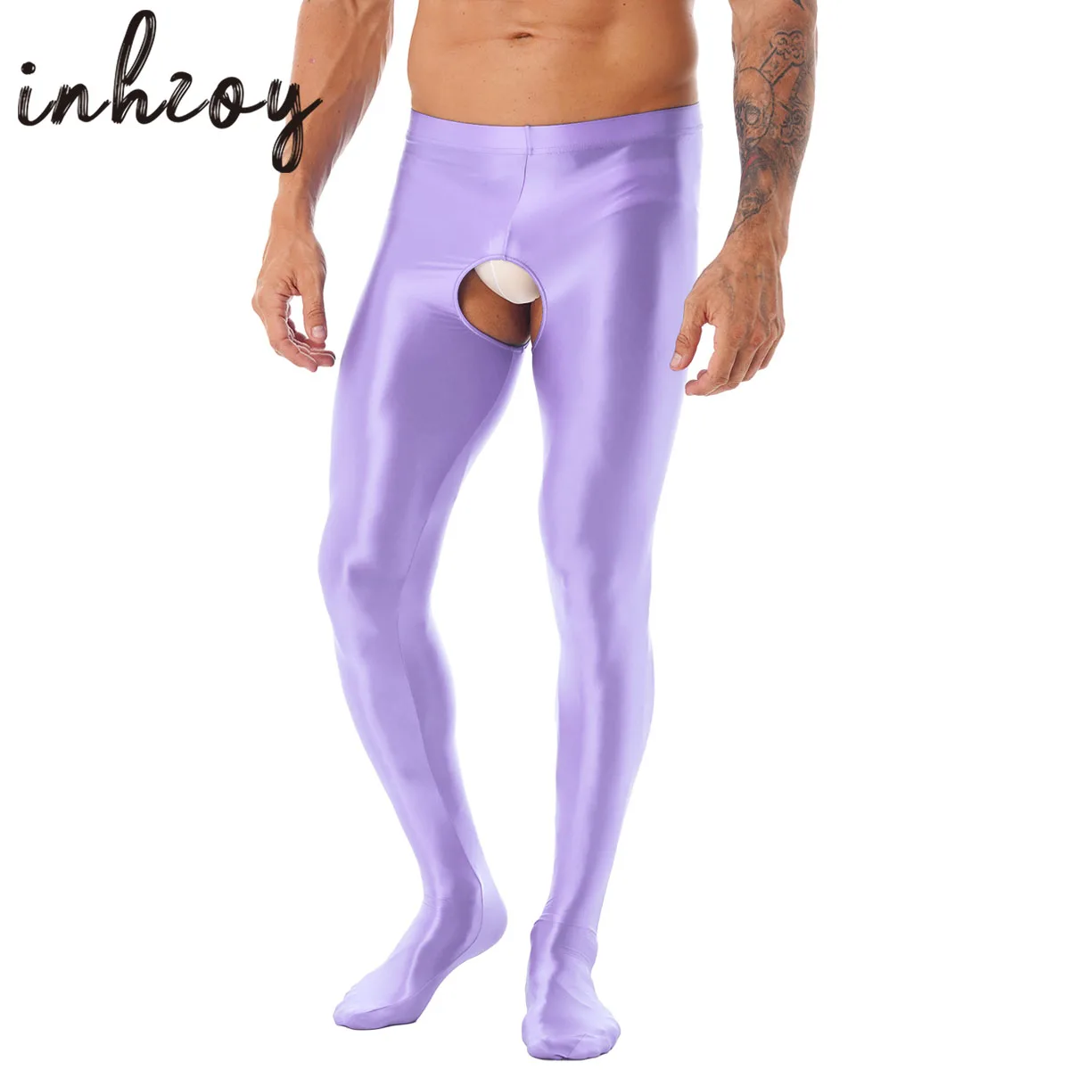 

Mens Glossy Crotchless Pantyhose Sissy Lingerie High Waist Oily Shiny Tights Leggings pants Exotic Wetlook Open Crotch Nightwear