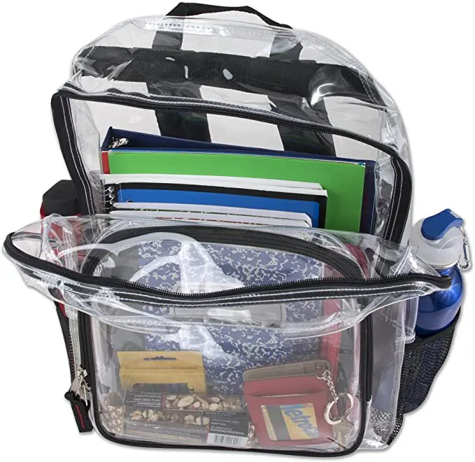 Unisex  Clear Backpack With Reinforced Straps For School, Security, and Sporting Events - Black