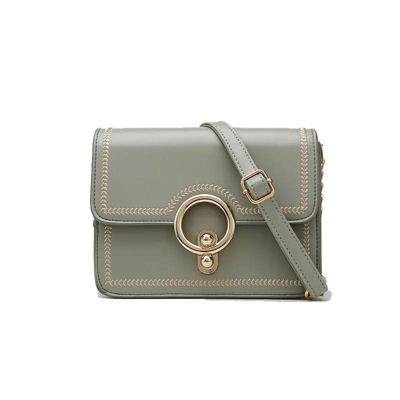 

2023 new arrival women shoulder bag ins style PU material chains crossbody bag for girl beautiful Embroidery green color