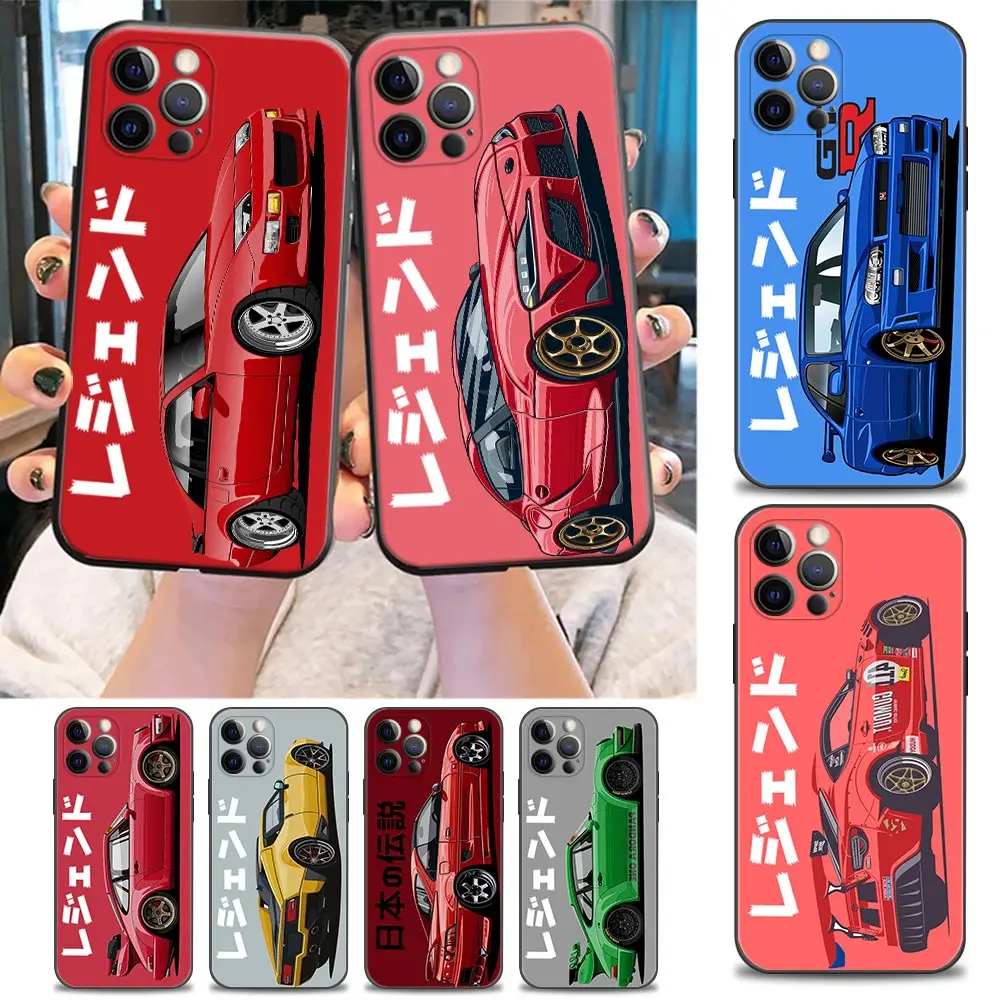 

Cartoon Tokyo JDM Drift Sports Car Fundas Phone Case For iPhone 11 12 13 14 Pro Max Mini XR Xs SE 6 7 8 Plus Case Silicone Cover