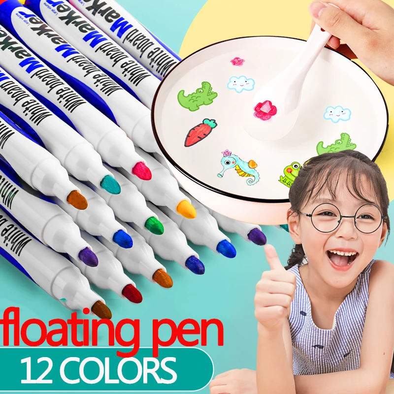 

8/12 Student Painting Brush Whiteboard Markers Colors Magical Water Floating Pen Suspension Kids Educational Painting Pen Toys