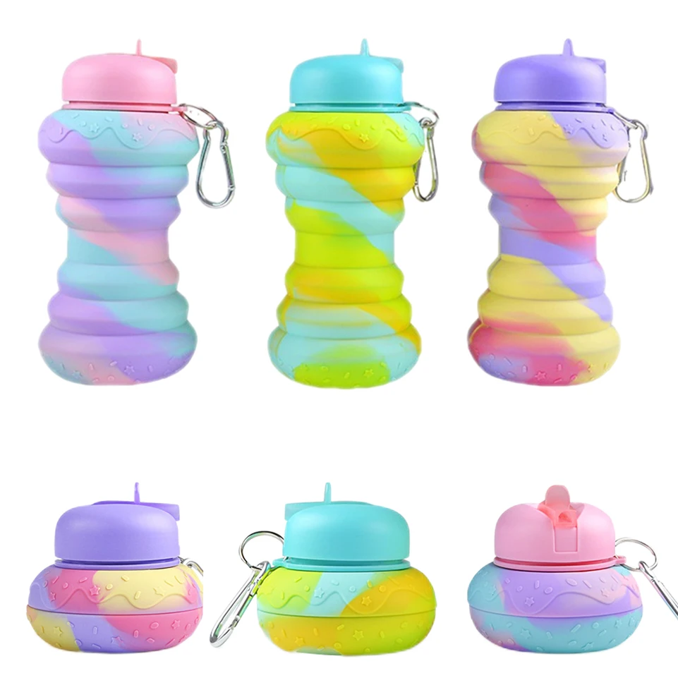 

600ML Collapsible Water Bottles BPA Free Silicone Expandable Water Bottle Sports Cups With Carabiner For Student Toddler Sports