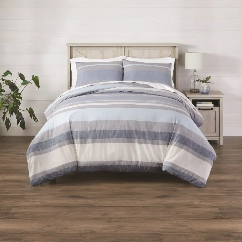 

Bold Stripe Cotton Comforter 3 Piece Set, , Blue