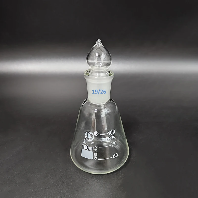 SHUNIU Conical flask with standard ground-in glass stopper,Capacity 100mL 19/26,Erlenmeyer flask with standard ground mouth