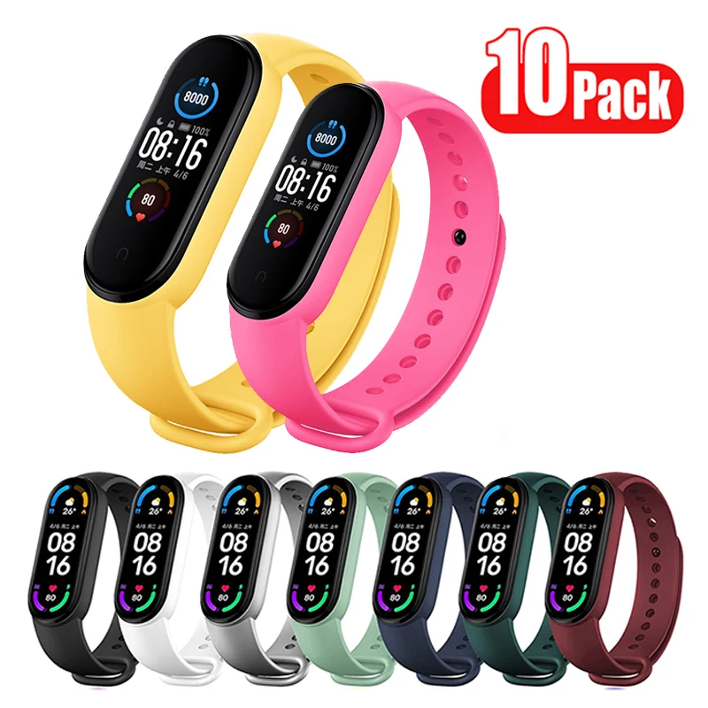 

10 Pcs/Pack Sport Band for Xiaomi Mi Band 6 5 Strap Soft Silicone Replace Straps for Xiaomi MiBand 5 6 Bracelet Accessories