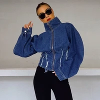 colorblock casual loose jacket female stand collar long sleeve high waist denim coats for women autumn style 2022