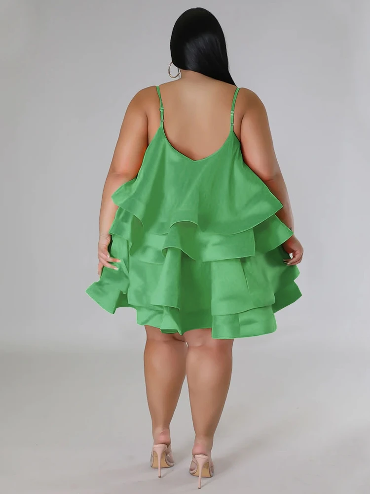 4XL Plus Size Women Clothing Tierred Dresses Spaghetti Strap Mini Dress 2023 Summer Sexy Beach Party Evening Dresses Vestido