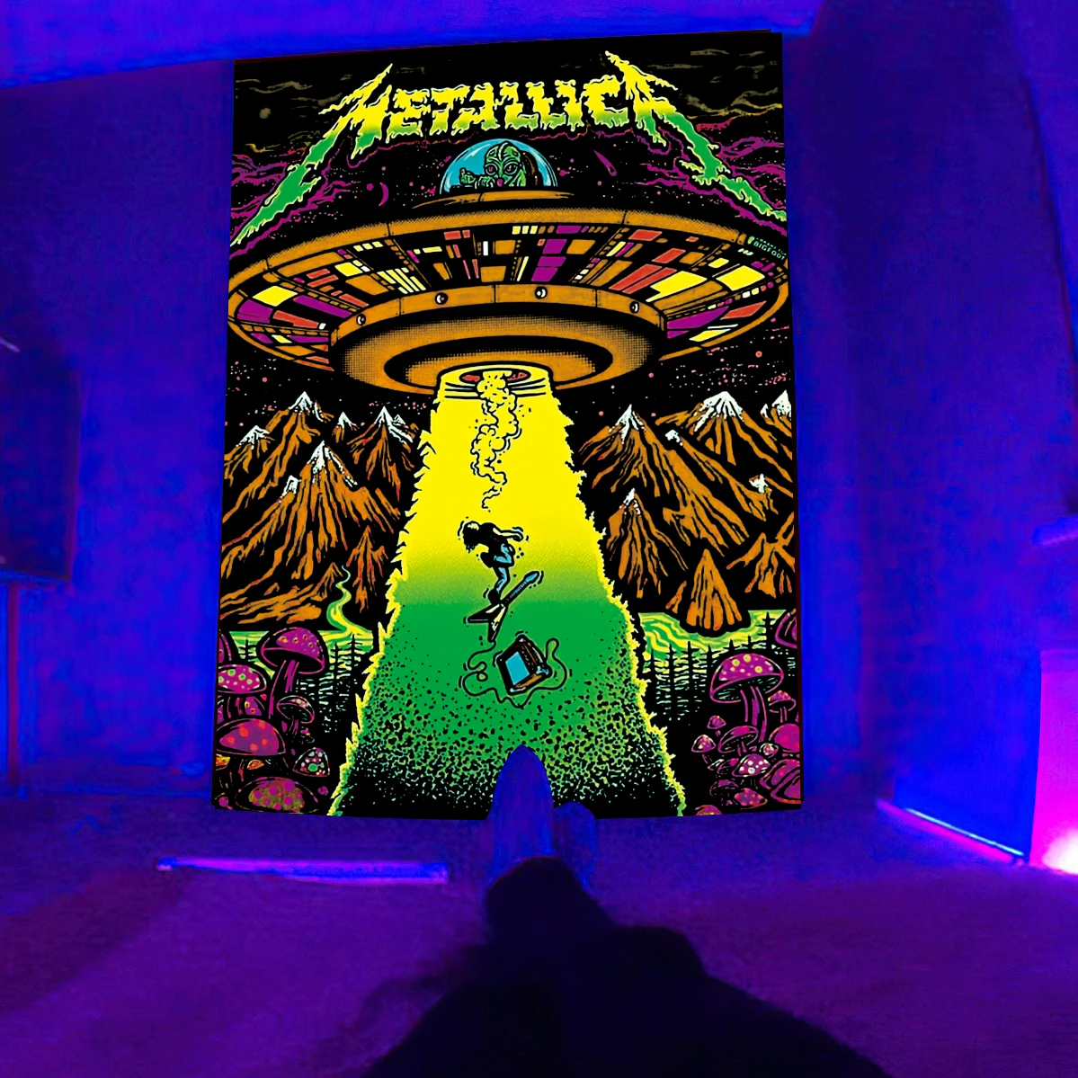 Черный цвет искусственный гобелен уф-реактивная психоделическая настенная