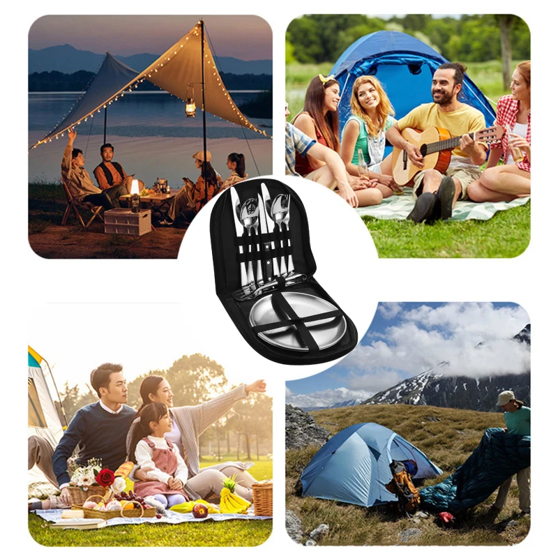 

Портативный набор столовых приборов для кемпинга, набор столовых приборов для кемпинга, столовые приборы из нержавеющей стали для пикника, ...