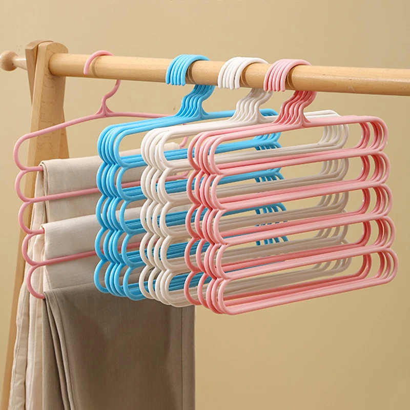 

1/2/4pcs Clothes Hangers Trousers Hangers Holders Closet Storage Organizers 5 Layers Pants Towel Scarfs Racks Organization