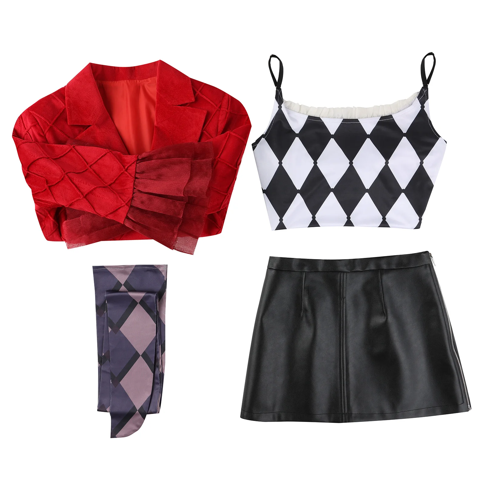 Аниме Леди Джокер Женский Клоун Гага Косплей Костюм Красное Пальто Черная Юбка