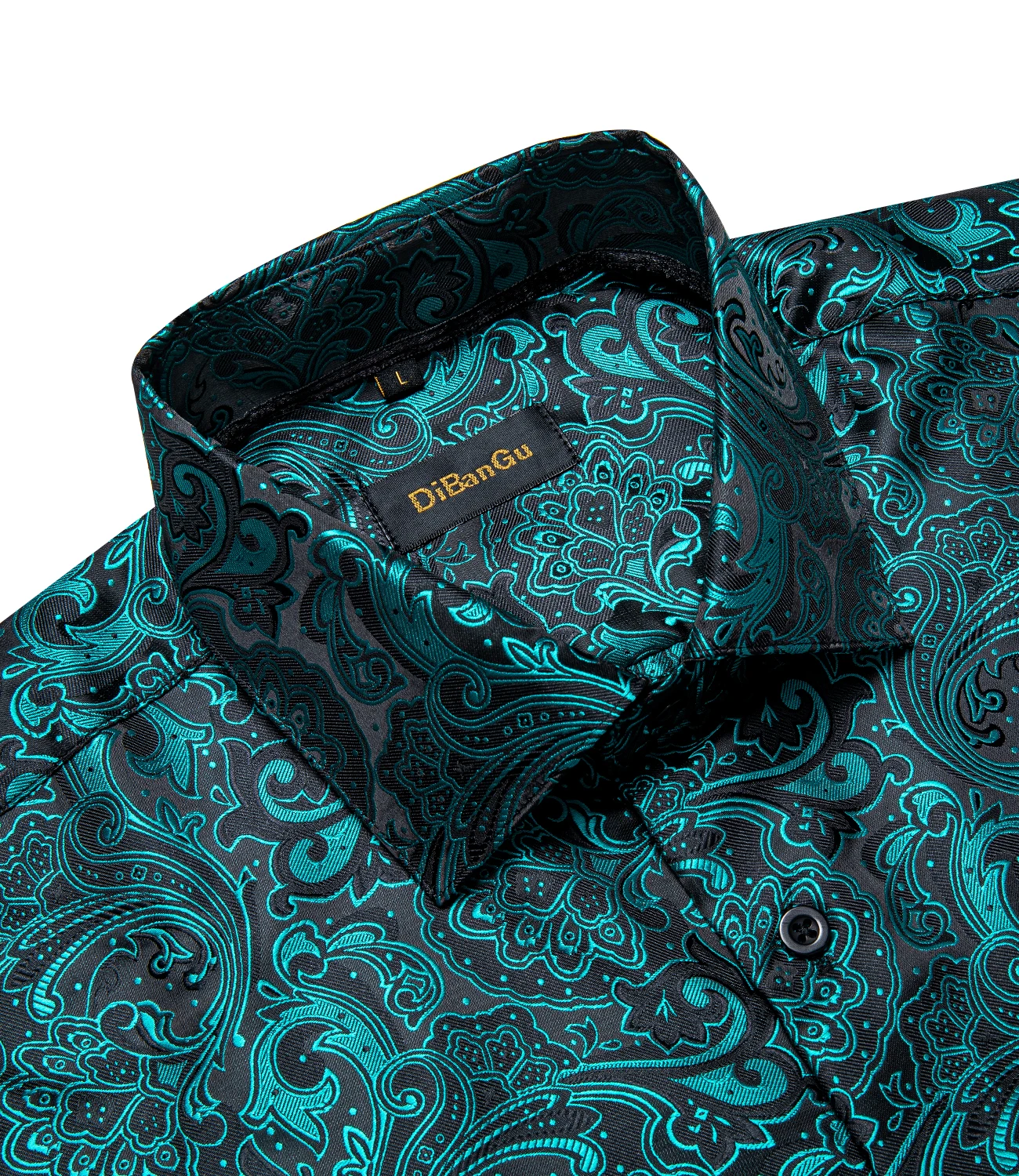 Treal Green Paisley Men's Long Sleeve Shirt Floral Casual Silk Regular-fit Button-down Collar Tuxedo Dress Shirts Men Clothing