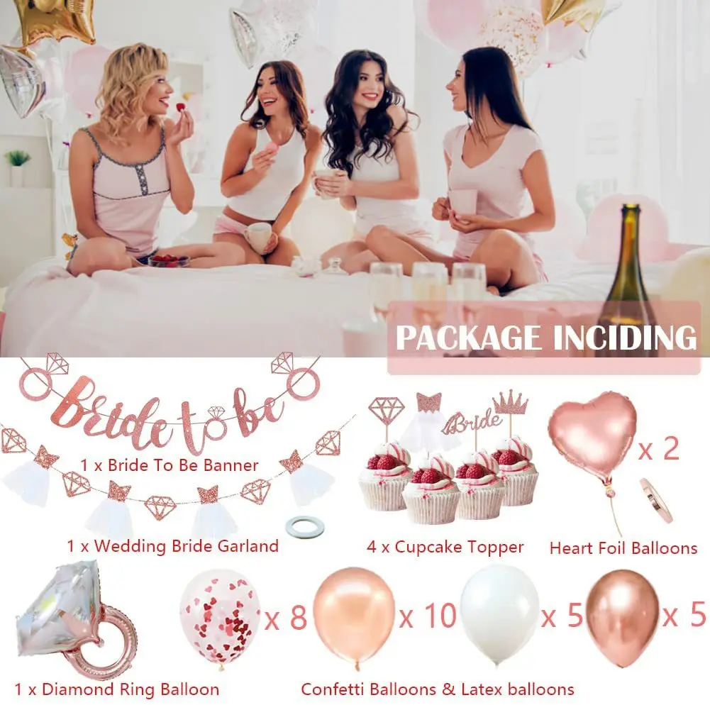 

38pcs Bride To Be Decoration Party Globos Decorativos Para Fiesta Rose Gold Balloon Set Wedding Bachelorett Hen Letter Foil