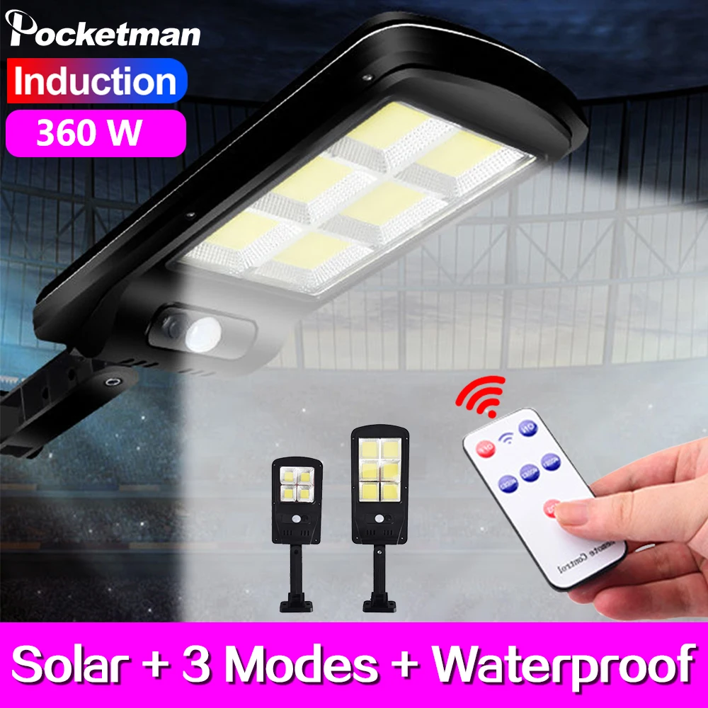 

Outdoor Solar LED Street Light 360W Remote Waterproof Wall Lamp PIR Sensor induction COB Industrial Garden Square Road lamp