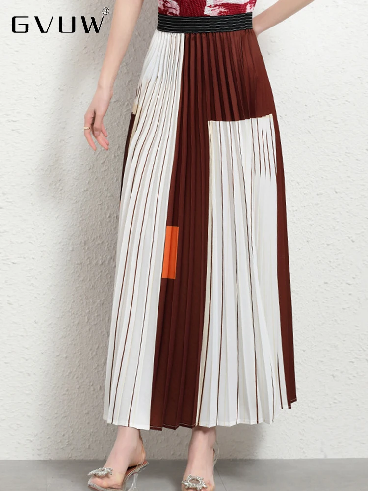 

Модная плиссированная юбка-трапеция GVUW для женщин, разноцветная эластичная свободная Лоскутная Женская универсальная одежда 17D2645 с высокой талией