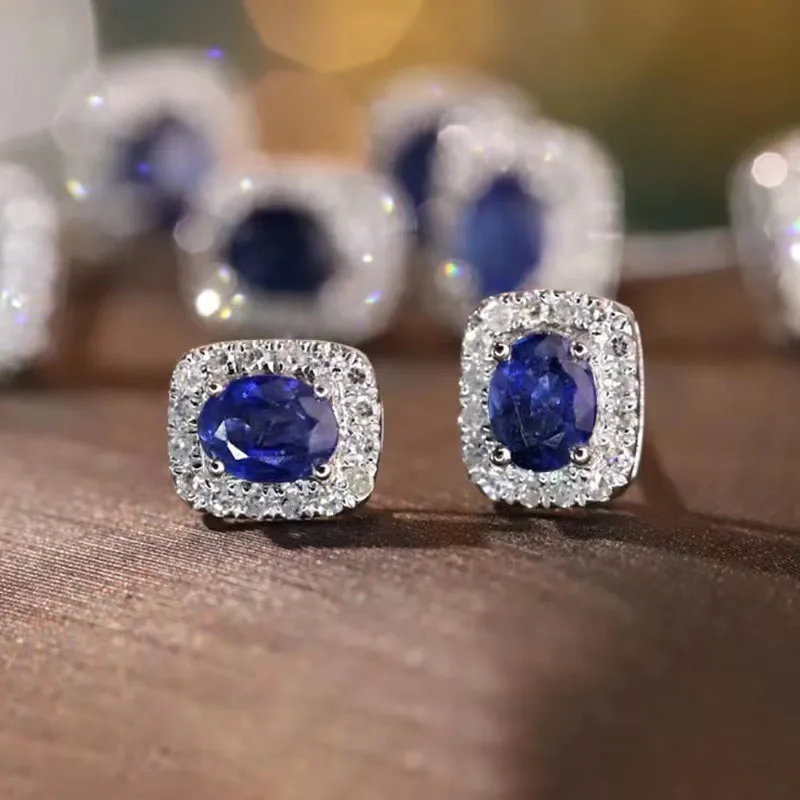 

2023 New 0.5 Carat Royal Blue Zircon Earrings for Women Inlaid with Full Diamond, Simple and High Quality Jewelry Wholesale
