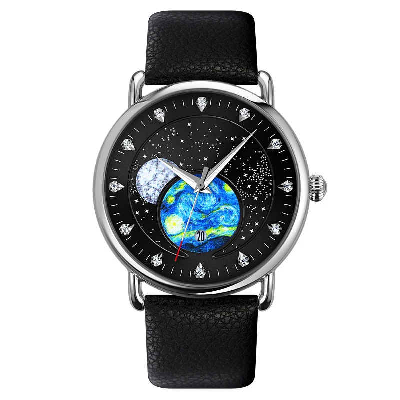 

UTHAI CQ146 Earth Starry Oil Painting Dial Quartz Watch Men's Waterproof Steel Belt Belt Quartz Watch Fashion Men's Watch