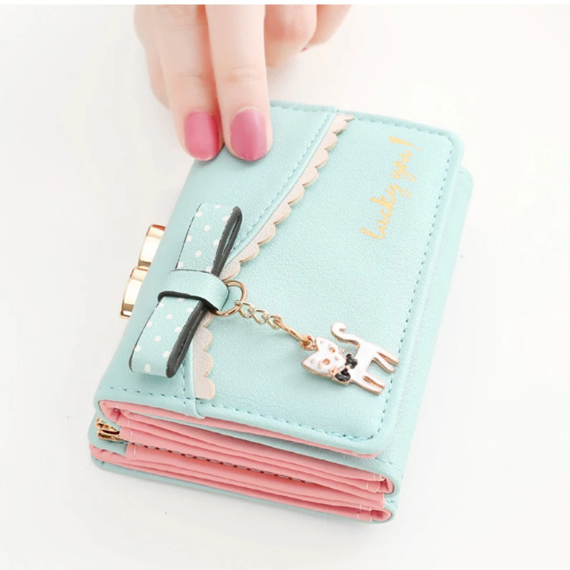 Small Wallet Female Card Holder Hasp Purse Fashion Women Lichee Cute Cat Wallet Bag Coin Bag Money Purse Clutch Wallets femme