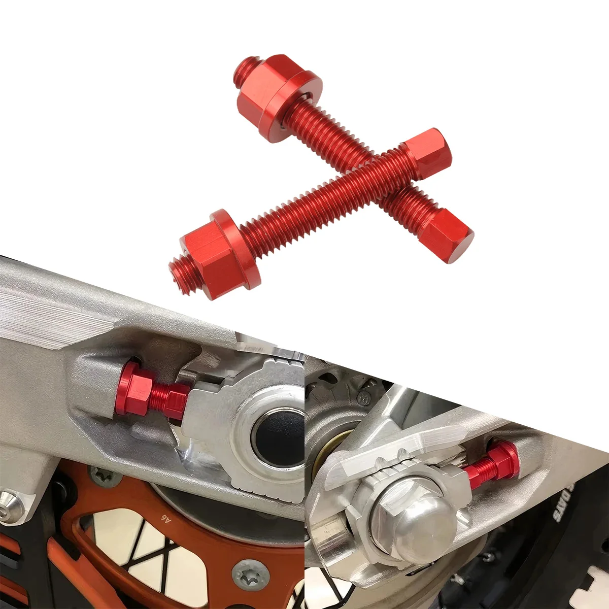 Фото Болт-регулятор цепи задней оси для мотоциклов Honda CR CRF, Yamaha YZ WR, Kawasaki KX KLX, Suzuki RM RMZ RMX (1995-2020) №1