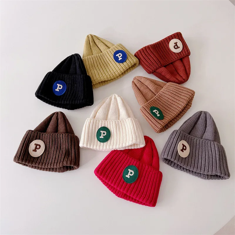 

Детская шапка с заостренным носком, модная кудрявая вязаная шапка, детская осенне-зимняя теплая шапка с буквой P для малышей, 50-52 см, 2022