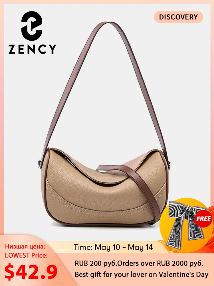 

Zency 2023 Full Grain Cowhide Leather Women Crossbody Bag Tote Retro Small Top-handle Vintage Shoulder Handbag Pillow Bags