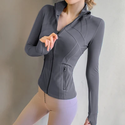 

Women's long-sleeved tops Women's tops Long-sleeved V-neck sports gym clothes Slim slimming zipper short jacket