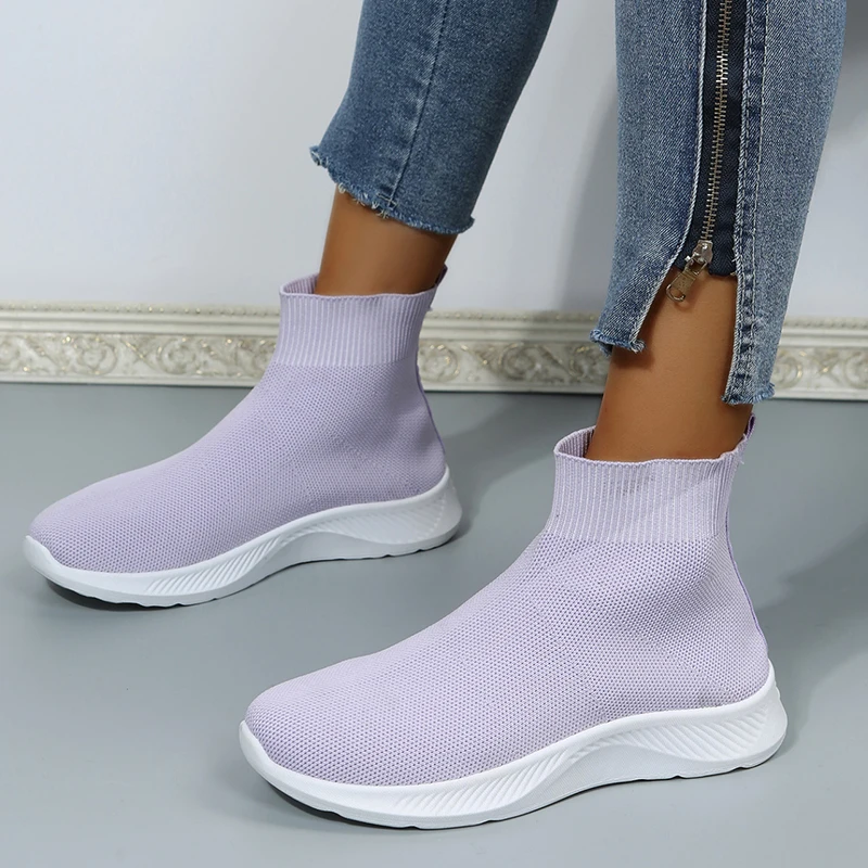 

High Top Platform Sports Shoes Women Knitting Sock Sneakers 2022 Ladies Breathable Slip on Casual Shoes Size 43 Zapatillas Mujer