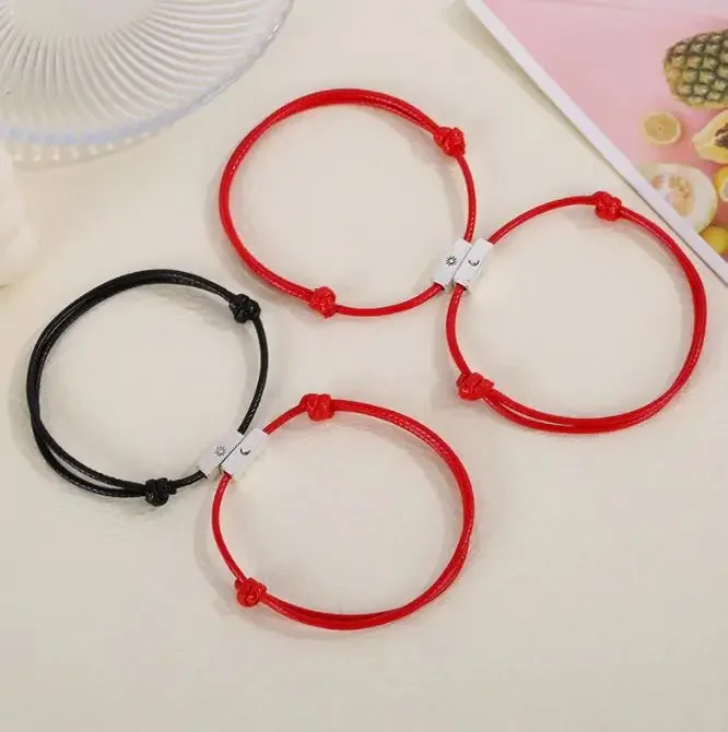 Ribi Titanium Steel Magnetic Heart Couples Bracelet One Set Men Women's Simple Wrist Rope Jewelry Wholesale