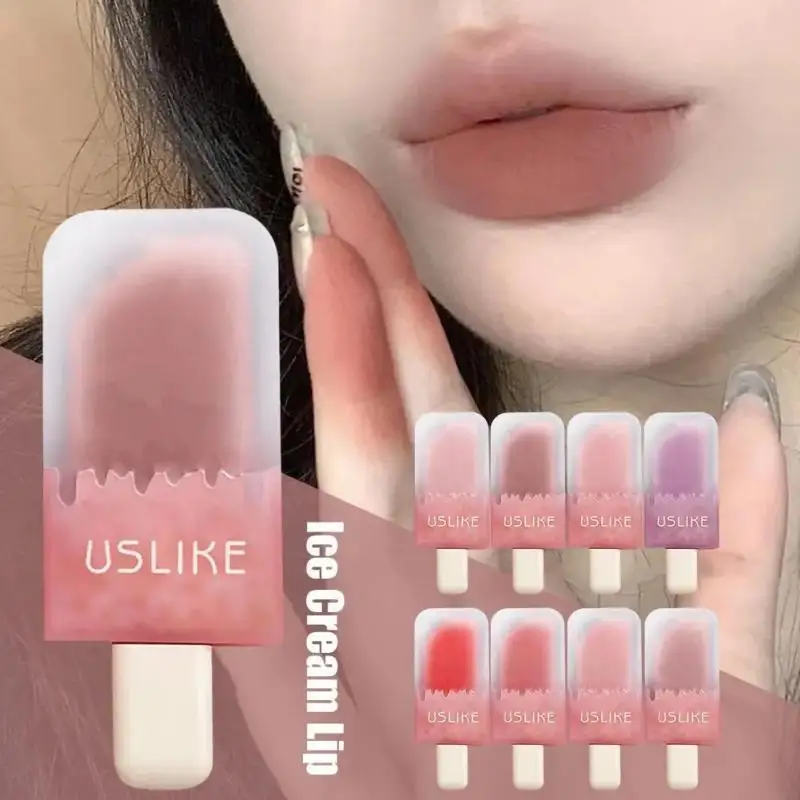 

Ice Cream Lip Gloss Matte Fog Velvet Lip Glaze Waterproof Long Lasting Non-Stick Cup Liquid Lipstick No Fading Lip Tint Make Up