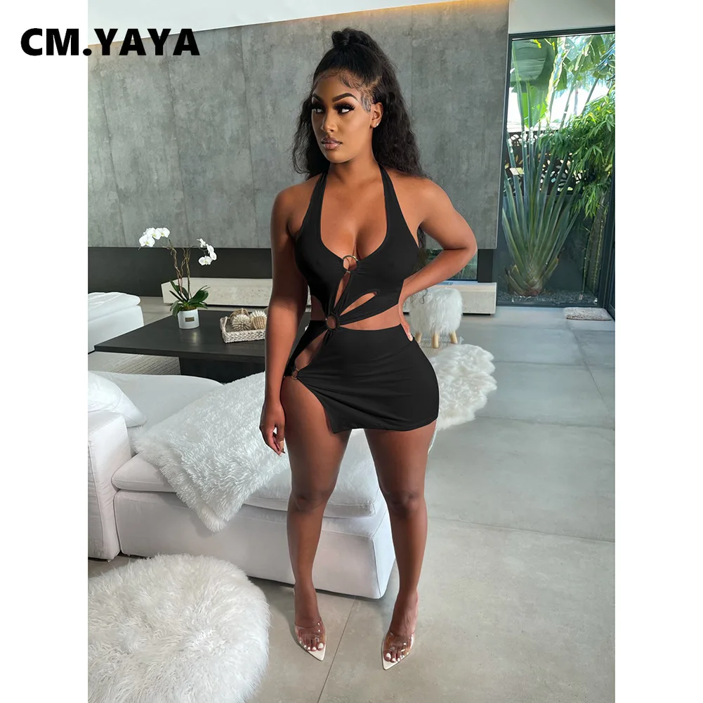 Женское мини-платье с вырезами CM.YAYA летнее пляжное облегающее платье-миди без
