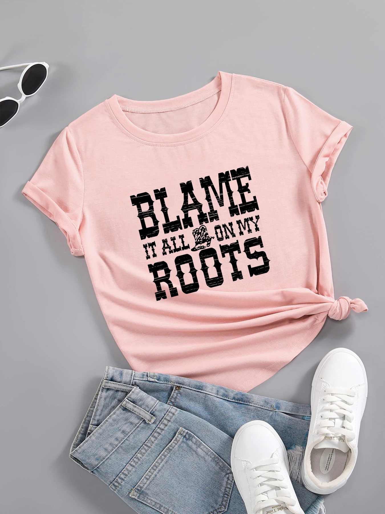 BLAME IT ALL ON MY ROOTS T-shirt Cotton Summer Play tricks fashion unisex Casual Short Sleeve Tee