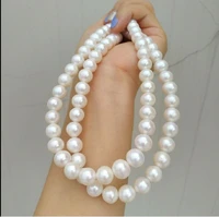 35 aaaa 10 11mm real natural nanhai white pearl necklace14k gold buckle