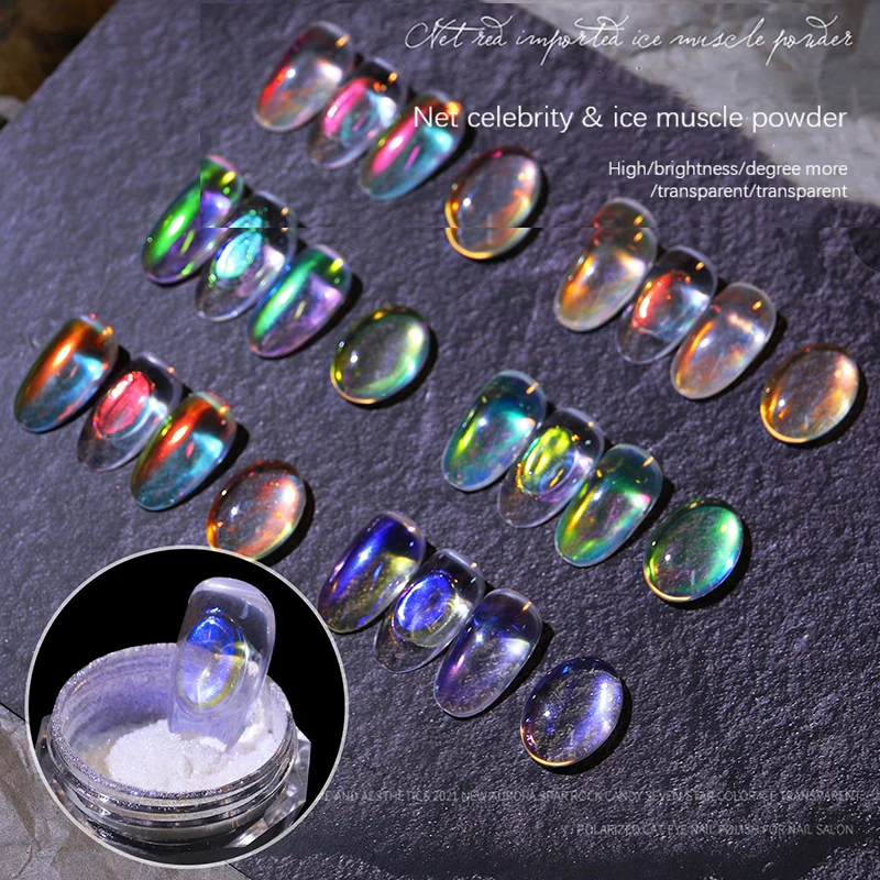 

6color Mermaid Glitter Aurora Mirror Rub Chrome Shimmer Glitter DIY Pearl White Purple Neon Pigment Nail Art Decoration Manicure