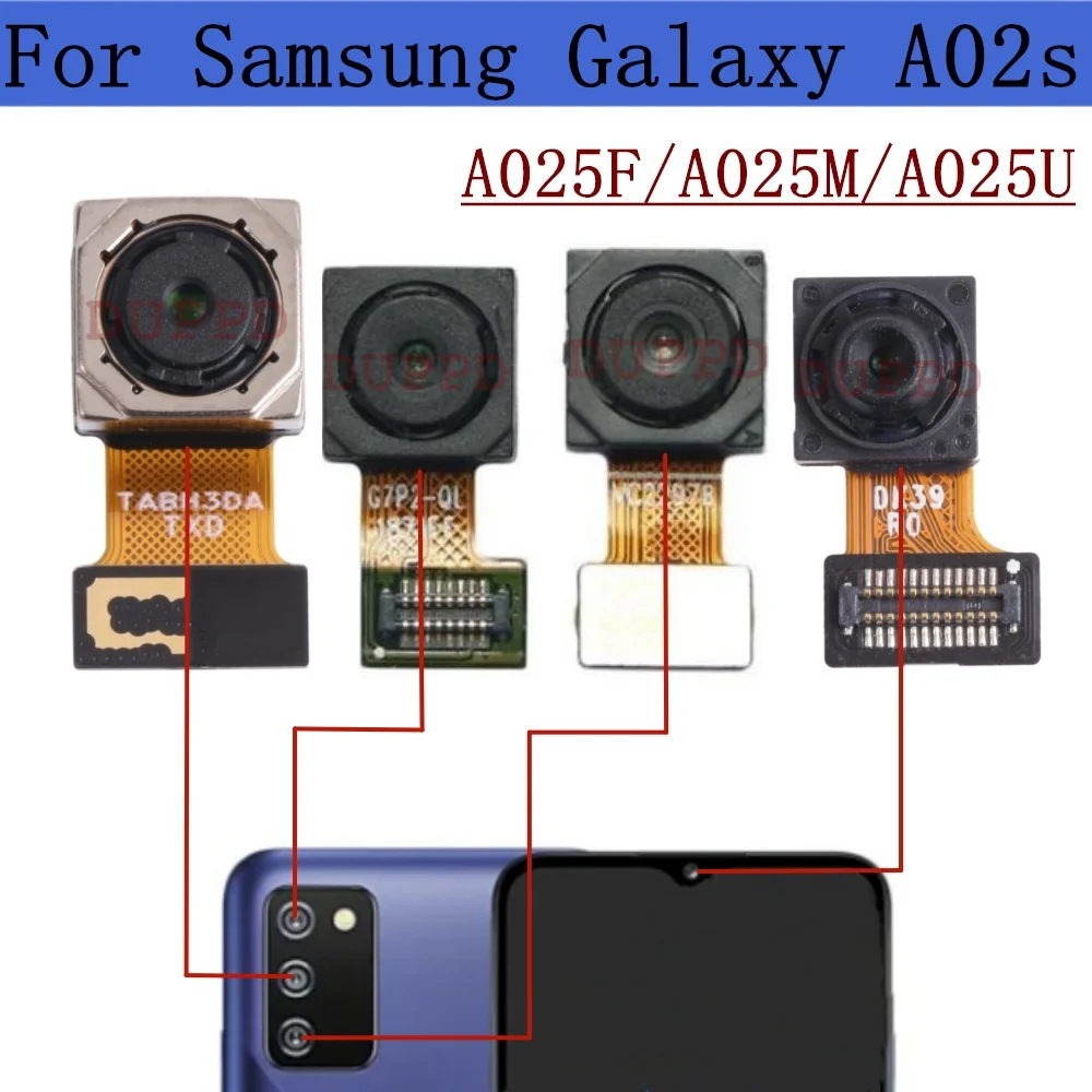 

Original Front Rear Camera For Samsung Galaxy A02s SM-A025F A025M A025V Back Wide Macro Depth Main Camera Module Flex Cable