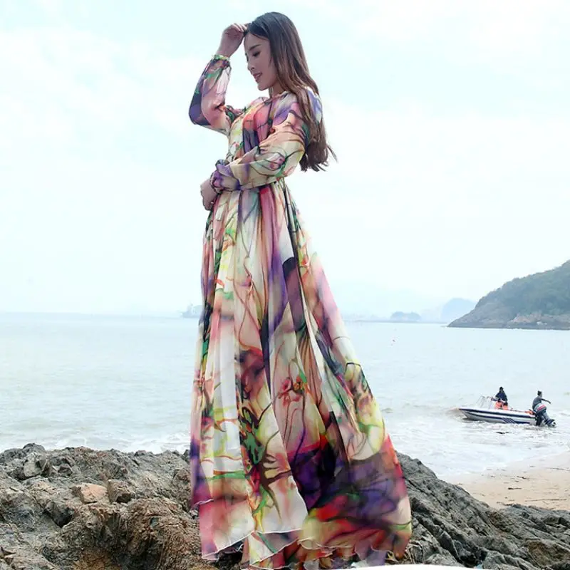 Summer Beach Holiday Travel Maxi Dress Bohemian Maternity Photo Shoot alabiya Fashion Muslim Loose Chiffon Long Dress Seaside