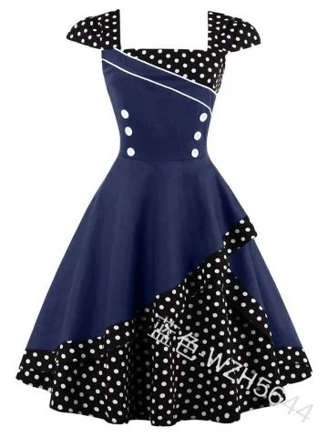 Женское винтажное платье в горошек черное стиле ретро 50-60-х годов туника с пышной