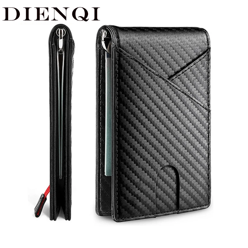 DIENQI Carbon Fiber Rfid Men Wallets Money Bag Slim Thin Card Man Wallet Luxury Male Small Short Purse Bi-fold Vallet Billfold images - 2