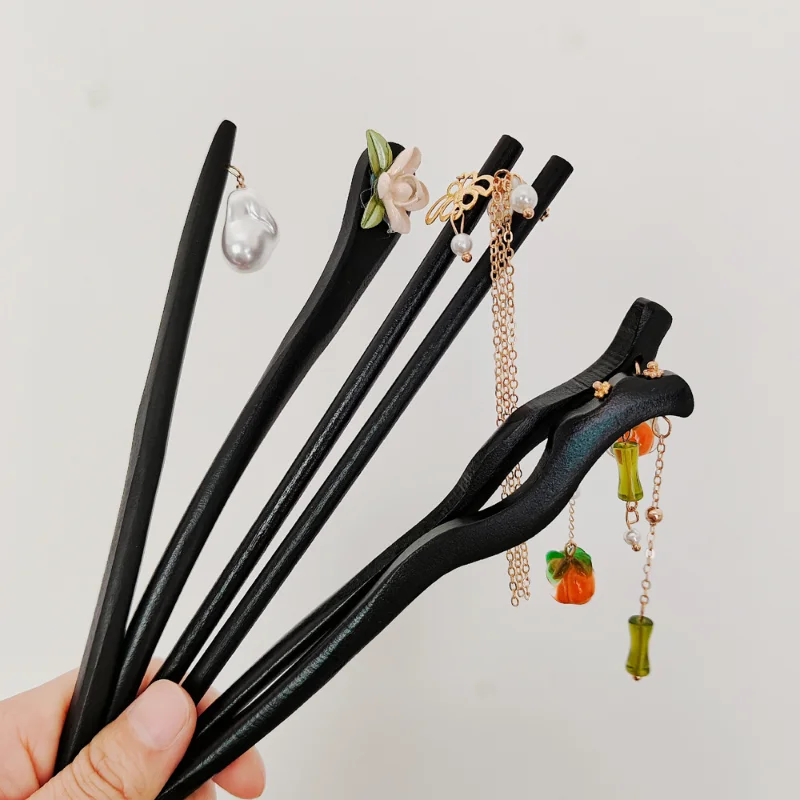 

Vintage Style Black Wooden Hair Stick Hair Accessories for Women Flower Pearl Chopstick Hairpin Jewelry Gifts