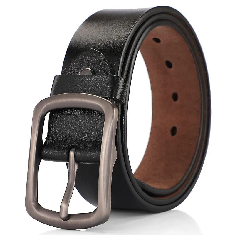 LannyQveen cowhide genuine leather belt pin buckle alloy belts for men high quality male belts free shipping