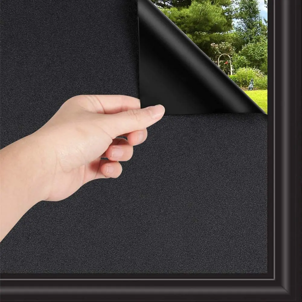 

Removable 100% Light Blocking Darkest Window Film Static Total Blackout Glass Privacy Darkening Window Tint Black Window Sticker