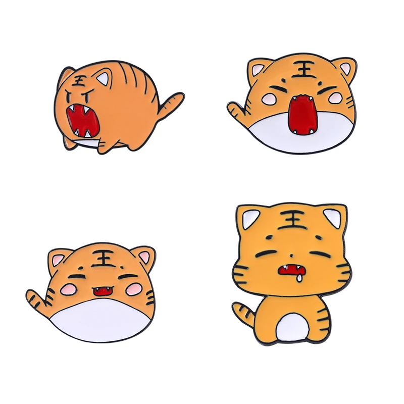

Tiger Enamel Pins Brooches 4 Style Cute Angry Animals Brooches on Clothes Decorative Pin New Year Gift for Friend