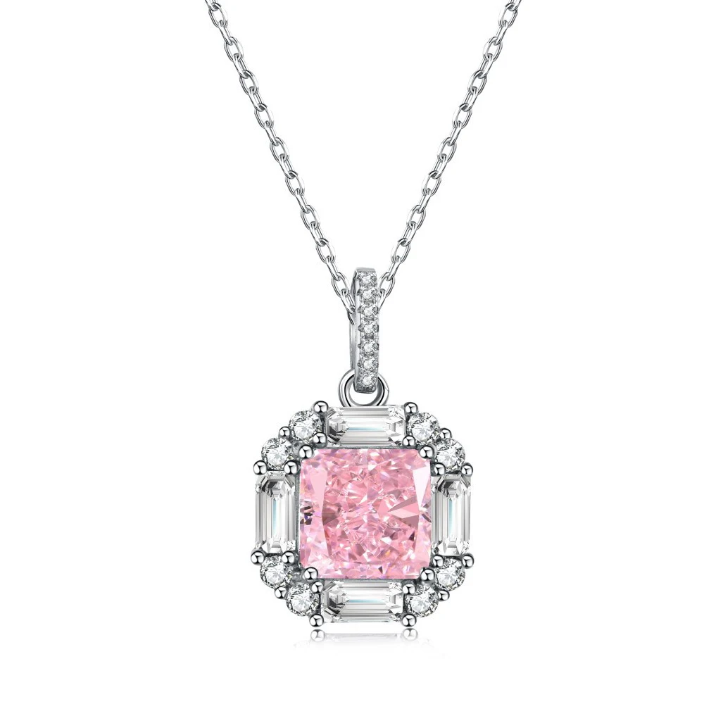 

Женское Ожерелье WPB S925 из стерлингового серебра, розовое квадратное ожерелье, женское ожерелье с ярким цирконием 8A, роскошные ювелирные изделия, праздничный подарок для девушки, вечеринки