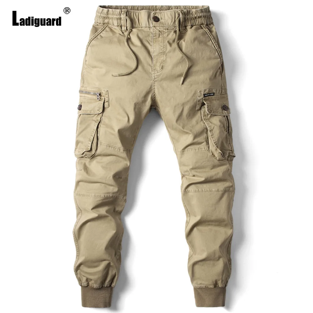 

Ladiguard Plus Size Mens Cargo Pants 2023 Fashion Hip Hop Pants Solid Elastic Waist Pocket Trouser Men Outdoor Casual Harem Pant
