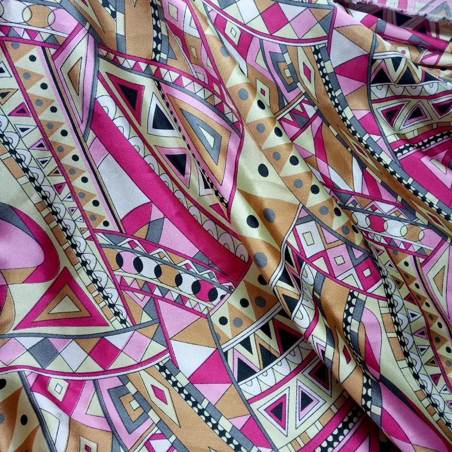 

Satin Fabric Glossy Tilda DIY Bohemian Geometry Printed Polyester Charmeuse Fabrics