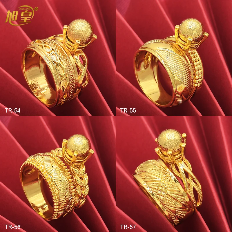 XUHUANG Dubai Gold Plated Finger Ring Jewelry Wedding Party Gift For Women Arabic African Charm New Designer Copper Jewellery