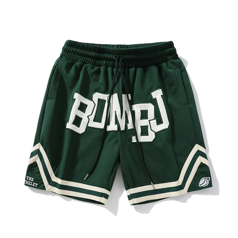 Mesh patch embroidered shorts for men's 2023 new American loose fitting summer high street couple quarter pants