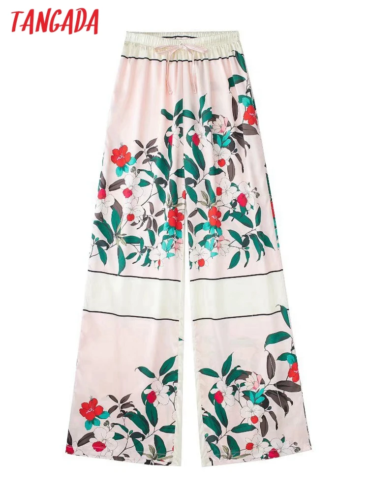 

Tangada Women Chic Floral Print Long Pants Trousers Vintage Style Strethy Waist Lady Pants Pantalon 3H502